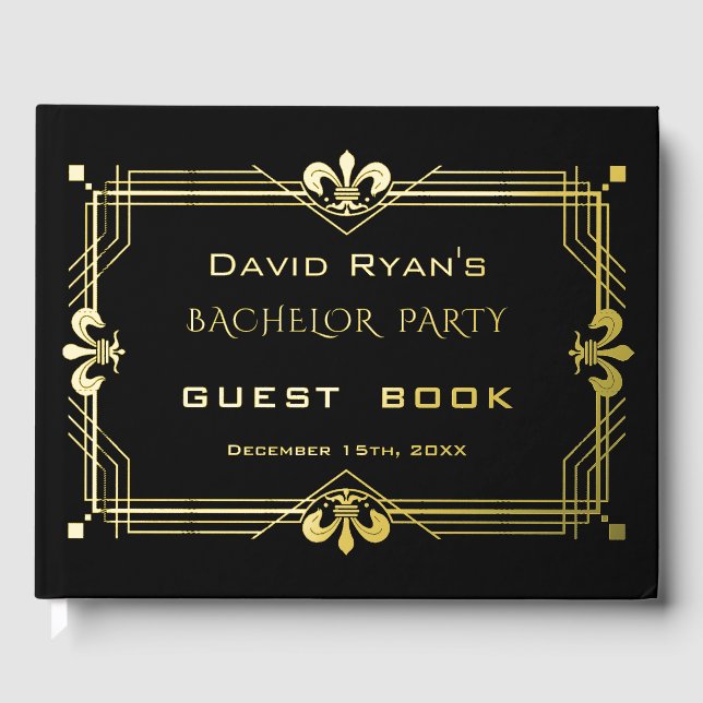Livre D'or Bachelor Gold Black Art Déco des années 20 (Recto)
