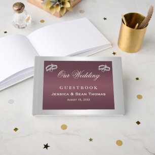 Livre D'or Bagues argentées scintillantes et mariage burgundy