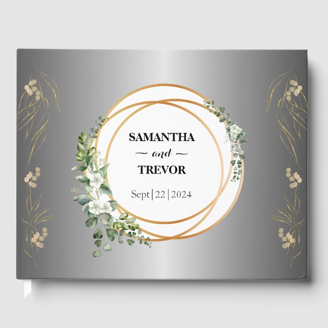 Livre D'or Bagues et feuillage dorés botaniques (Recto)