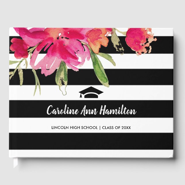 Livre D'or Bandes noires et blanches Graduation florale (Recto)