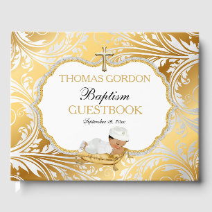 Livre D'or Baptême de bébé garçon ethnique Croix en or