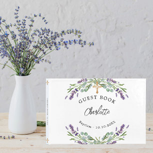 Livre D'or Baptême lavande violette florales eucalyptus