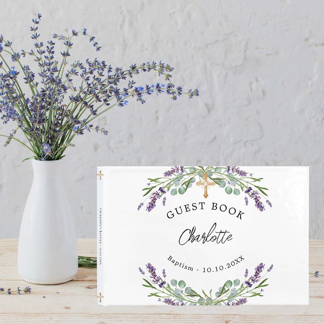 Livre D'or Baptême lavande violette florales eucalyptus (Créateur téléchargé)