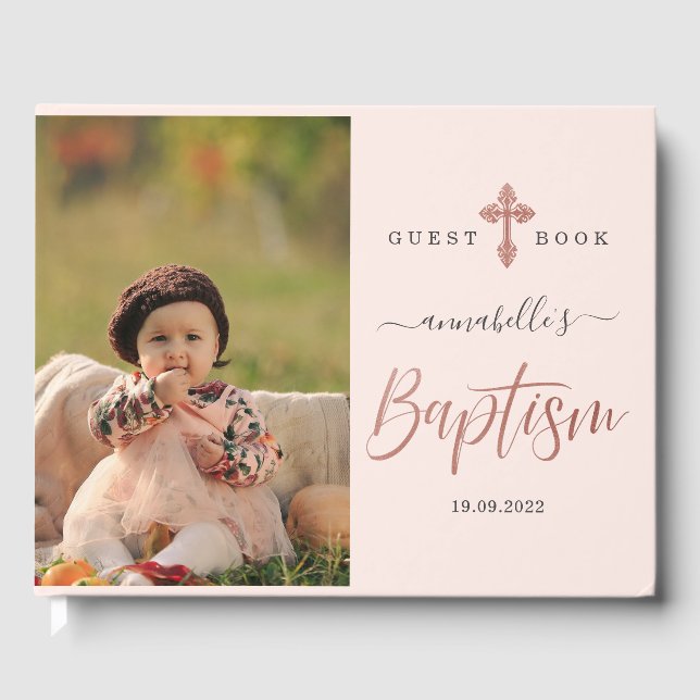 Livre D'or Baptême rose Gold Et Rose Photo Girl (Recto)