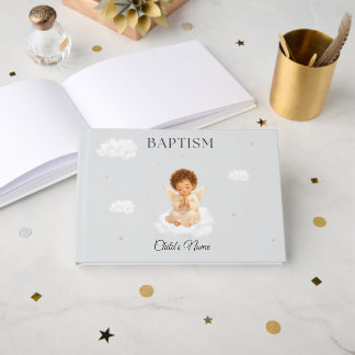 Livre D'or Baptism Guest Book for Boy with Angel Personalized