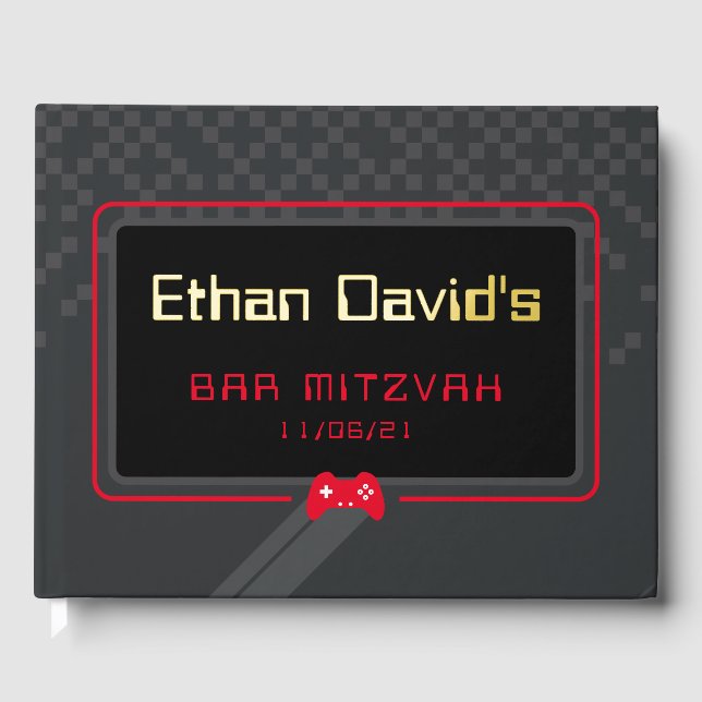 Livre D'or BAR MITZVAH gamer cool tendance rouge noir (Recto)