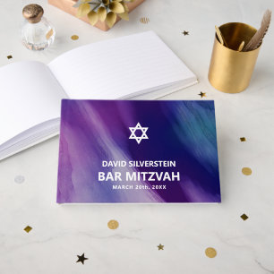 Livre D'or Bar Mitzvah Hébreu Moderne Violet Bleu Étoile Davi