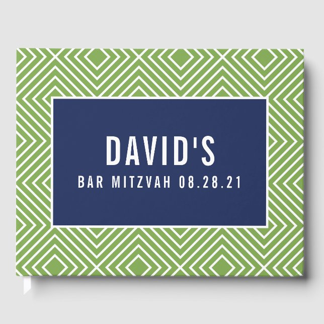 Livre D'or BAR MITZVAH moderne géométrique motif marine vert (Recto)