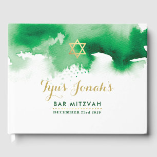 Livre D'or BAR MITZVAH or moderne étoile cool vert aquarelle