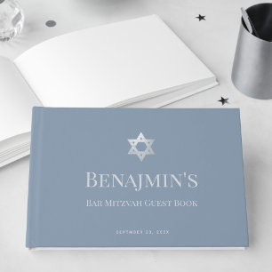 Livre D'or Bar Mitzvah poussiéreux bleu Faux étoile d'argent