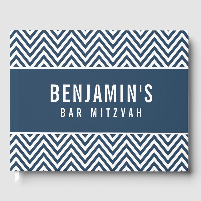 Livre D'or BAR MITZVAH simple moderne bold bloc chevron marin (Recto)