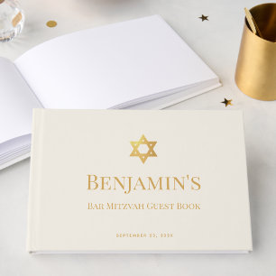 Livre D'or Bar ou Bat Mitzvah Ivoire Étoile de David en Or Fa