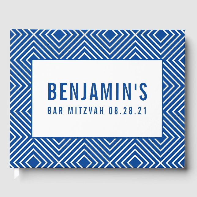 Livre D'or BAT MITZVAH cool géométrique en gras motif bleu ro (Recto)