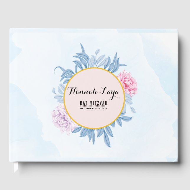 Livre D'or Bat mitzvah d'aquarelle bleu clair (Recto)