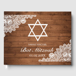 Livre D'or Bat mitzvah de bar en dentelle rustique et blanc