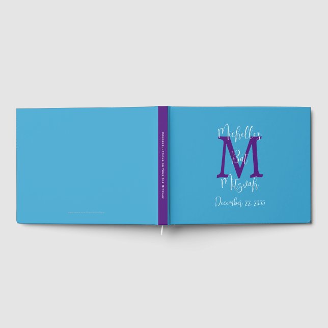 Livre D'or Bat mitzvah Monogram Sky Blue Purple White Connexi (Complet)