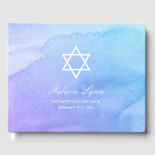 Livre D'or Bat mitzvah Turquoise d'aquarelle violet