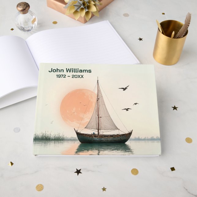 Livre D'or Bateau À Voile Avec Mouettes Pour Service Commémor (Recto ouvert)