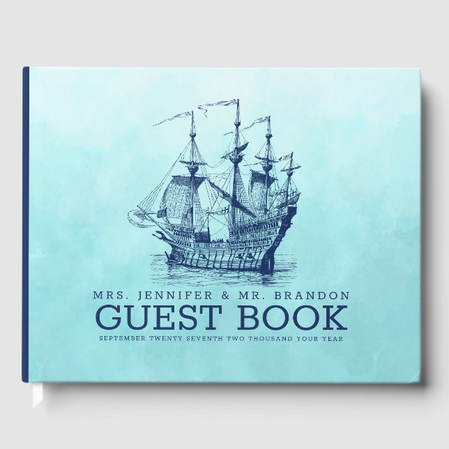 Livre D'or Bateau à voile de navigation couleur bleu marine (Recto)