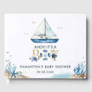 Livre D'or Bateau bleu nautique Ahoy C'est un Garçon Baby sho