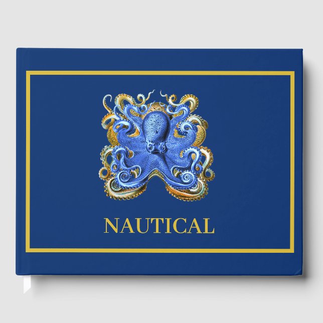 Livre D'or Bateau bleu nautique Maison Octopus Personnalisé (Recto)
