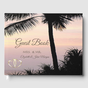 Livre D'or Beach Palms Sunset Hearts Mariage