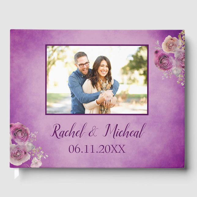 Livre D'or Beau Mariage d'aquarelle violet (Recto)