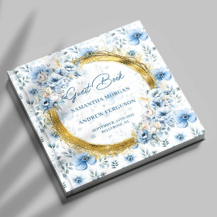 Livre D'or Beau Pastel Blue Flowers Gold Parties scintillant