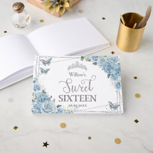 Livre D'or Bébé Bleu Floral Papillons Sweet sixteen argent