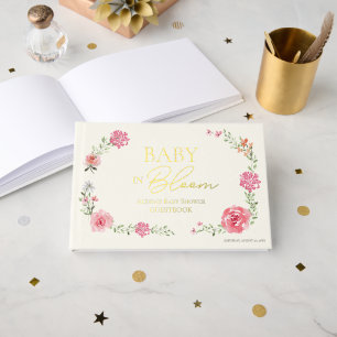 Livre D'or Bébé en fleur Aquarelle fleur sauvage or rose