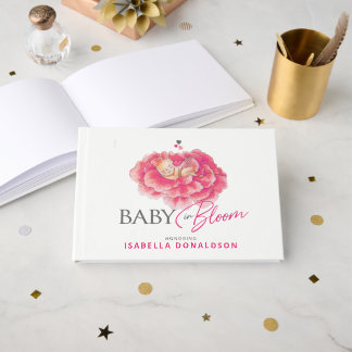 Livre D'or Bébé en fleurs aquarelle fantaisie baby shower ros