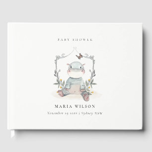 Livre D'or Bébé jaune mignon Hippo Foliage Baby shower de bal