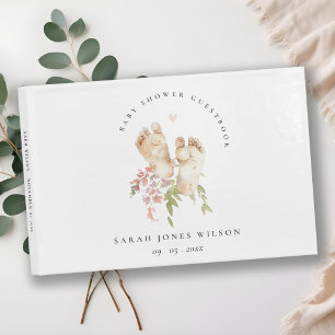Livre D'or Bébé mignon Pieds Blush Rose Floral Baby shower fi
