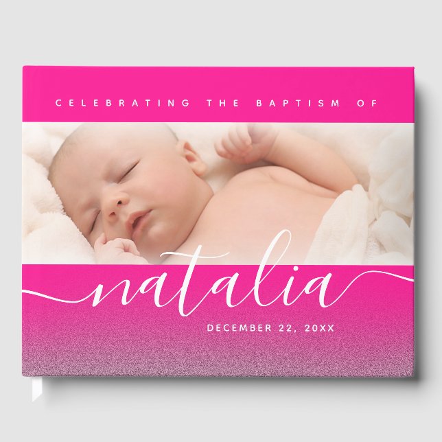 Livre D'or Bébé rose Baptême Christening Cross Parties scinti (Recto)