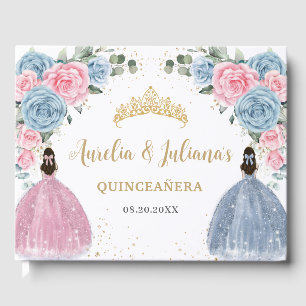 Livre D'or Bébé rose Bleu Floral Princesses Twins Quinceañera