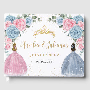 Livre D'or Bébé rose Bleu Floral Princesses Twins Quinceañera