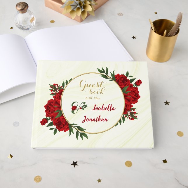 Livre D'or belle fleurs rouges verdure (Recto ouvert)