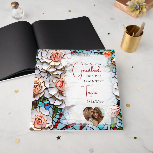 Livre D'or Belle mosaïque Mariage en verre et carrelage (Recto ouvert)