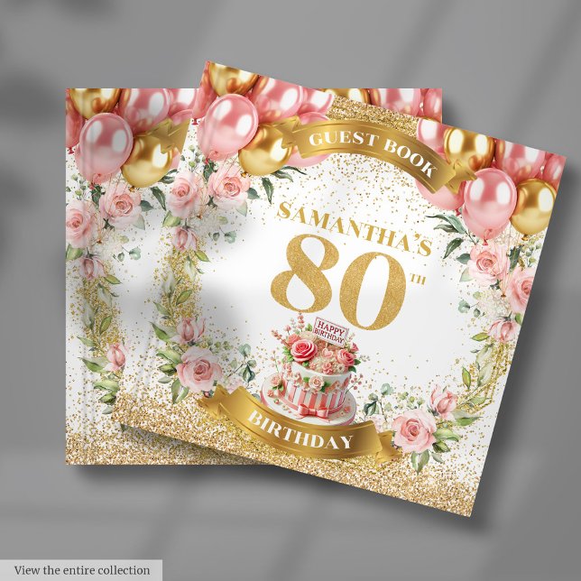 Livre D'or Belles Fleurs de Blush 80e Anniversaire Réservez (Beautiful Blush Flowers 80th Birthday Wishes Book)