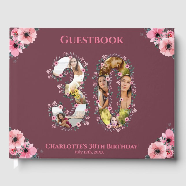 Livre D'or Big 30e anniversaire Photo Collage Femme Flower (Recto)