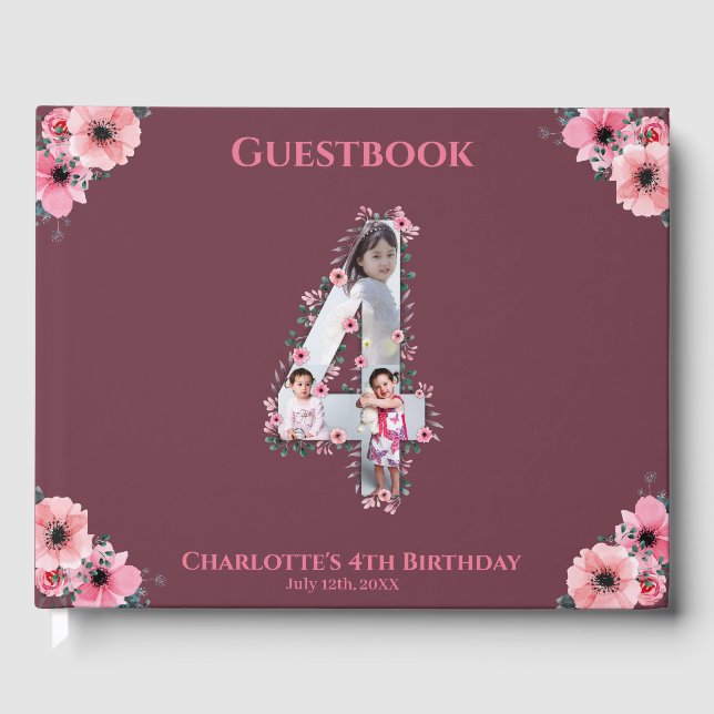 Livre D'or Big 4th Birthday Photo Collage Flower Girl Rose (Recto)