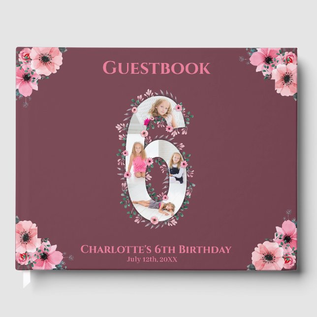 Livre D'or Big 6th Birthday Photo Collage Flower Girl Rose (Recto)