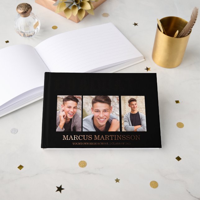 Livre D'or Black 3 Photo Graduation (Recto ouvert)