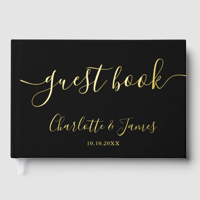 Livre D'or Black And Gold Signature Script Photo Wedding (Recto)