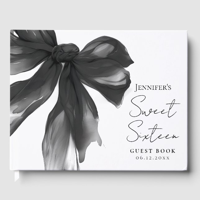 Livre D'or Black Bow Coquette Script Sweet 16 Party (Recto)