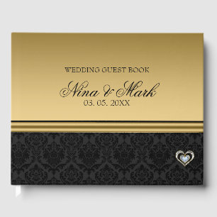 Livre D'or Black Damask Silver Gold Heart