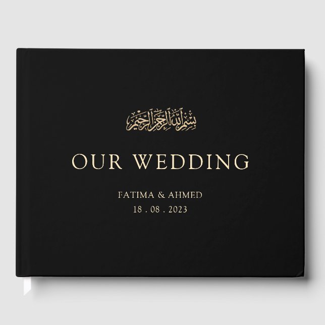 Livre D'or Black Elegant Notre Mariage Minimal Islam musulman (Recto)