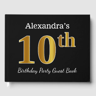 Livre D'or Black, Faux Gold 10e fête d'anniversaire + Nom per