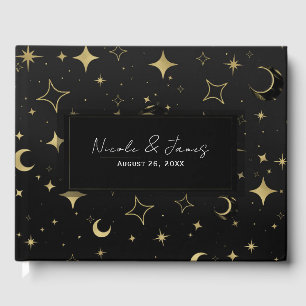 Livre D'or Black & Gold Moderne Lune Céleste Étoiles Mariage