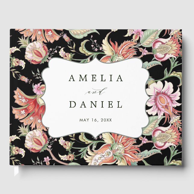 Livre D'or Black | Imaginaire tropical Boho Floral Mariage (Recto)